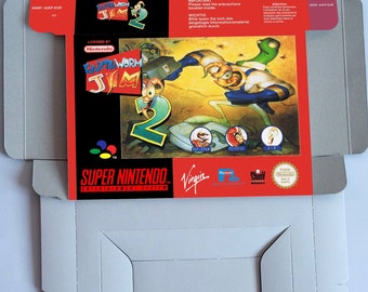 Earthworm Jim 2 - Replacement Box with inner tray option - PAL or NTSC - Super Nintendo/ SNES - thick cardboard.