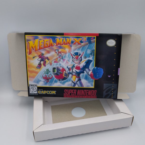 Mega Man X3 - Boîte de remplacement avec option plateau intérieur - SNES/ Super Nintendo - Région NTSC ou PAL - carton épais comme à l'original.