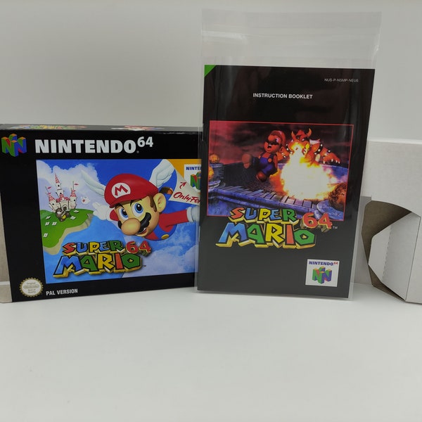 Super Mario 64 - Boîte de remplacement, Manuel, Plateau intérieur - PAL, NTSC ou Australian PAL - Nintendo 64/ N64 - carton épais comme l'original.