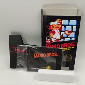 Super Mario Bros - Vervangende doos, handleiding, stofkap, blok - NTSC of PAL - NES - dik karton zoals in het origineel. Topkwaliteit!