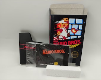 Super Mario Bros - Replacement Box, Manual, Dust Cover, Block - NTSC or PAL - NES -  thick cardboard as in the original. Top Quality !