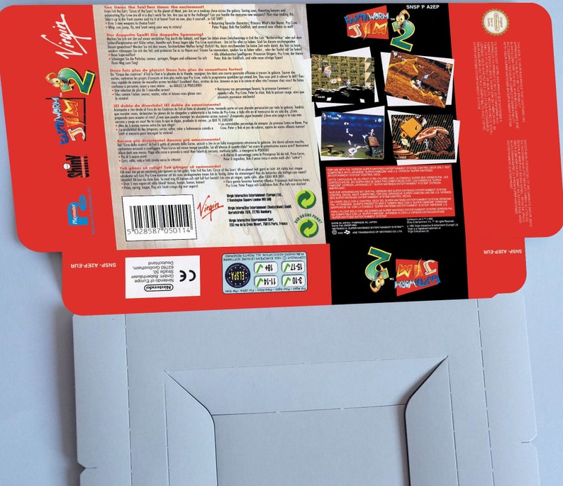Earthworm Jim 2 Boîte de remplacement avec option plateau intérieur PAL ou NTSC Super Nintendo/ SNES carton épais. image 2