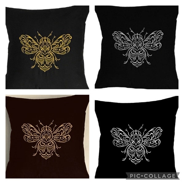 Baroque, Abeille, Brodé, Housse de coussin, NOIR, 12", 14", 16", 18", Idée cadeau