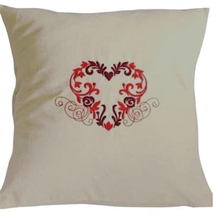 Scandi,  Heart, Embroidered Cushion Cover, 12”, 14”, 16”, Gift Idea