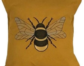 Bee Embroidered Cushion Cover, 100% Cotton, Various Sizes