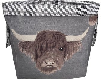 Highland Cow Fabric Storage Basket, 100% Cotton Home Decor