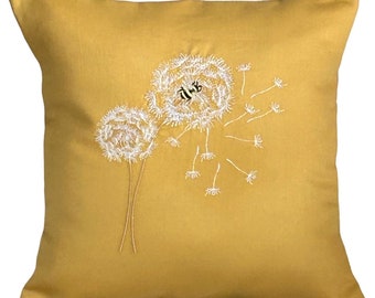 Dandelion & Bee, Embroidered, Cushion Cover, 12”, 14”, 16”, 18”, Gift Idea