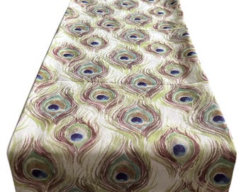 Cotton Peacock Feather Table Runner