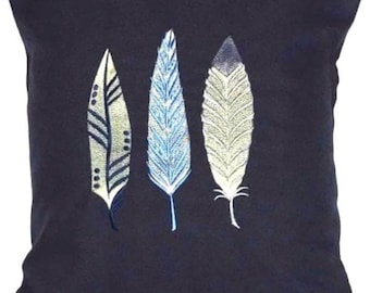 Feather Embroidered Cushion Cover, 100% Cotton, Various Sizes