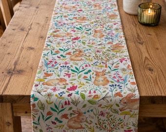 Vibrant Rabbit & Woodland Print, Table Runner