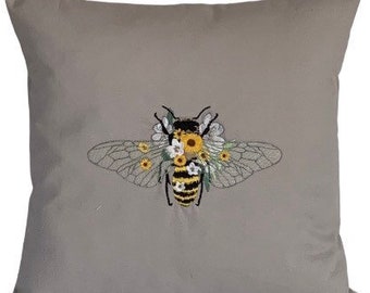 Stunning, Sunflower, Bee, Embroidered, Cushion Cover,  14”, 16”, 18”, **Last One**, Gift Idea