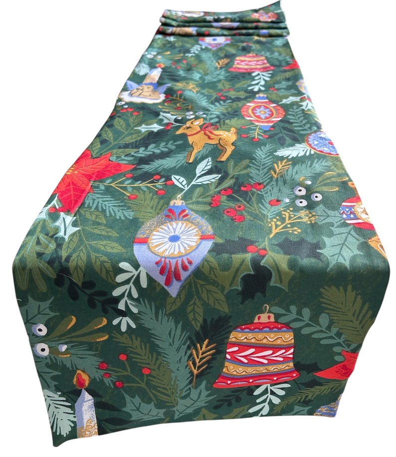 Estampado de adornos navideños, camino de mesa, 1 m, 1,5 m, 2 m x 30 cm imagen 1