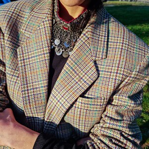 Blazer à carreaux en pure laine vierge vintage des années 80 par Adolfo Trabaldo fabriqué en Italie // Maestri Sartoriali // Veste en laine à carreaux multicolores // IT 46 M-L image 1