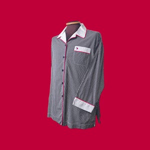 TOMMY HILFIGER Black & White Vichy Gingham Cotton Shirt with Red Accents // Embroidered Logo - Size L/G Men //