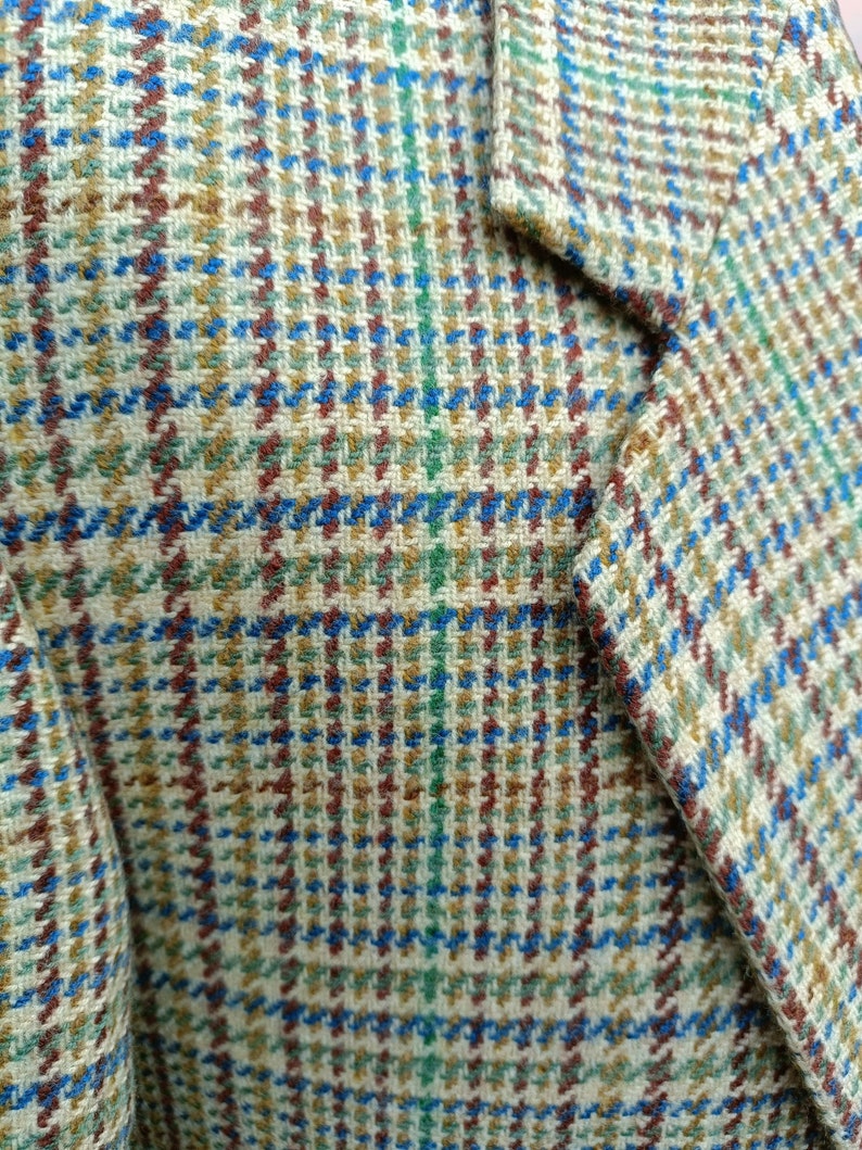 Blazer à carreaux en pure laine vierge vintage des années 80 par Adolfo Trabaldo fabriqué en Italie // Maestri Sartoriali // Veste en laine à carreaux multicolores // IT 46 M-L image 10