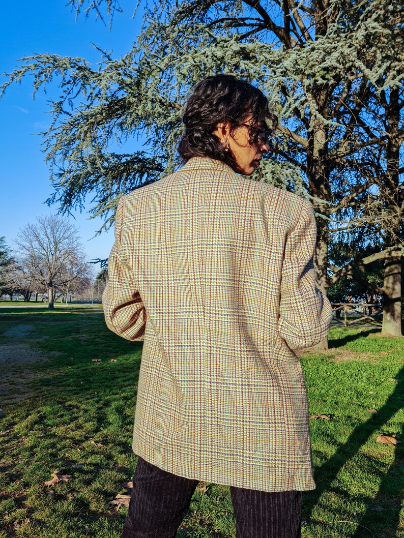 Blazer à carreaux en pure laine vierge vintage des années 80 par Adolfo Trabaldo fabriqué en Italie // Maestri Sartoriali // Veste en laine à carreaux multicolores // IT 46 M-L image 5