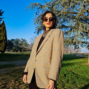 Blazer à carreaux en pure laine vierge vintage des années 80 par Adolfo Trabaldo fabriqué en Italie // Maestri Sartoriali // Veste en laine à carreaux multicolores // IT 46 M-L image 2