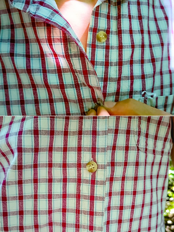 Vintage 90s Cotton Plaid Sleeveless Shirt // UNIS… - image 6