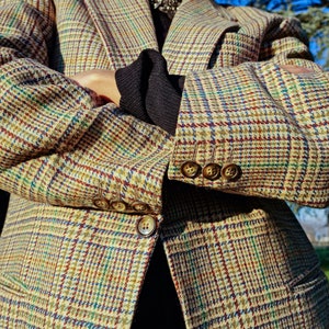 Blazer à carreaux en pure laine vierge vintage des années 80 par Adolfo Trabaldo fabriqué en Italie // Maestri Sartoriali // Veste en laine à carreaux multicolores // IT 46 M-L image 3