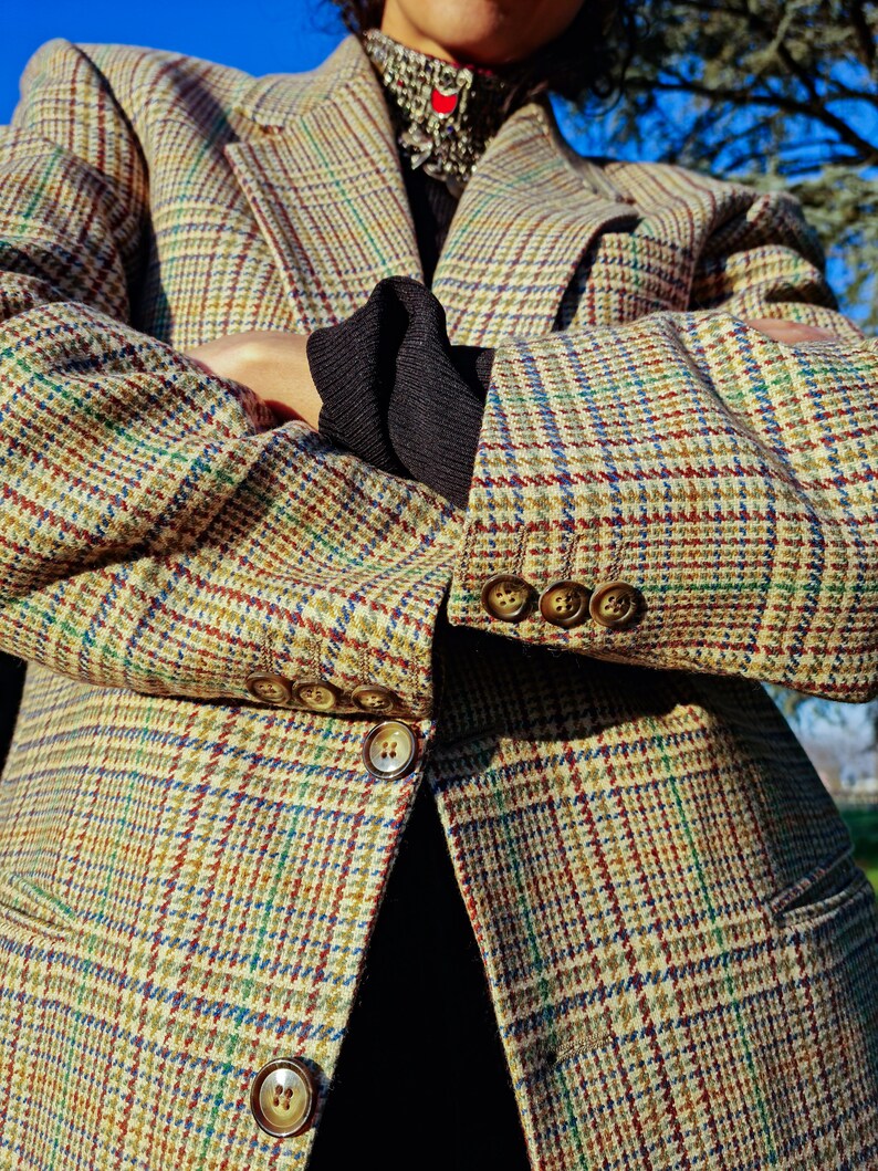 Blazer à carreaux en pure laine vierge vintage des années 80 par Adolfo Trabaldo fabriqué en Italie // Maestri Sartoriali // Veste en laine à carreaux multicolores // IT 46 M-L image 3