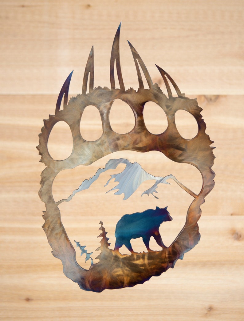 Rustic Bear Paw Metal Art Etsy