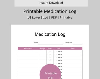 Medication Log Printable PDF | Chronic Illness Medication Tracker | Health Binder Planner Page | Instant Download