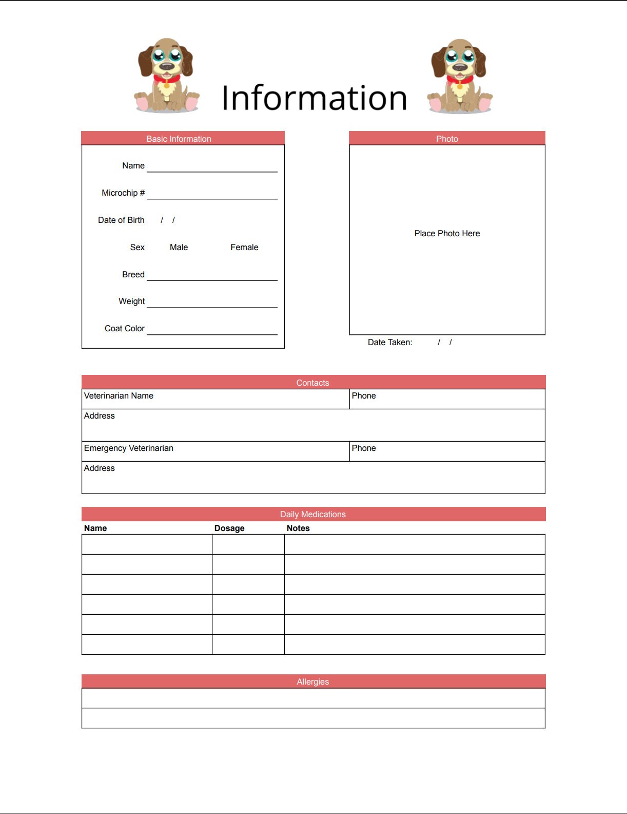 Printable Pet Health, Vaccination, and Information Record Tracker - Etsy
