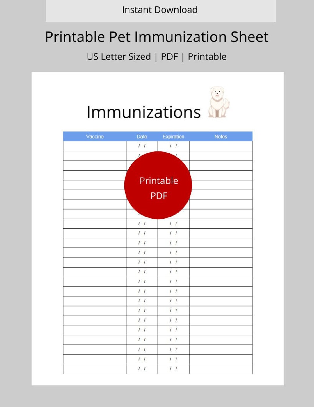 Printable Pet Vaccination Record Tracker Etsy