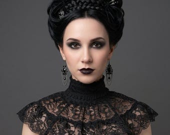 Black Lace Ruffled Choker Gothic Victorian Necklace Romantic Costume Accessory Tie Ribbon Jewelry