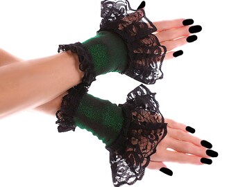 2 Paar Spitzenmanschetten Handgelenkschmuck - Weiß & Schwarz, Elastisch Für Hochzeit, Vintage-Party & Kostüm