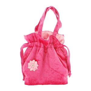 Velvet handbag drawstring bucket bag pink women's formal handbag evening wristlet bag handmade, clutch handbag, vintage bag, pouch bag