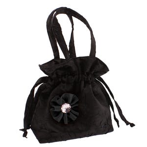 Handmade Black Satin Drawstring Bucket Bag Gothic Evening Clutch Handbag Romantic Women Costume