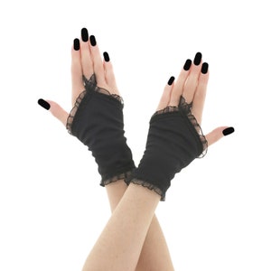 Black womens gloves short fingerless gloves, wrist warmers burlesque gloves evening, gothic gloves costume handmade women gift made to order
