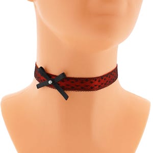Choker thin elegant glamour necklace black lace satin ribbon bow whit pearl, women romantic choker gothic costume handmade gift made to size