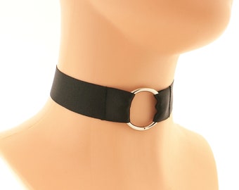 Black Satin Choker, Choker O Ring Necklaces, Gothic Burlesque Women&#39;s Choker, Elegant Satin Choker, Goth choker, Black Handmade Gift Choker