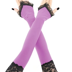 Purple Organza Opera Gloves: Extra Long Fingerless Arm Warmers