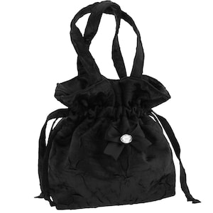 Handmade Black Satin Drawstring Bucket Bag Gothic Evening Wristlet