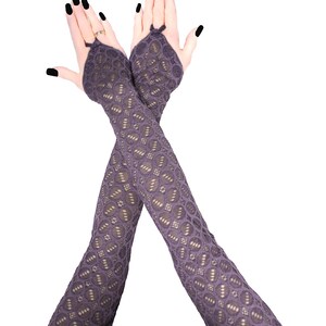 Purple Lace Fingerless Gloves Elegant Opera Evening Women Sleeves Handmade Size XS - 3XL