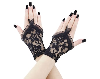 Black Lace Fingerless Gloves Gothic Victorian Arm Warmers Short Wrist Accessory