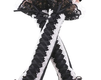Scaldabraccia gotici neri trasparenti, maniche bianche a corsetto con lacci e volant, guanti romantici senza dita, costume da cameriera vittoriana, 20", tutte le taglie