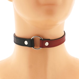 Gothic vegan leather o ring choker collar, adjustable black red choker, goth punk rock choker, fashion faux leather