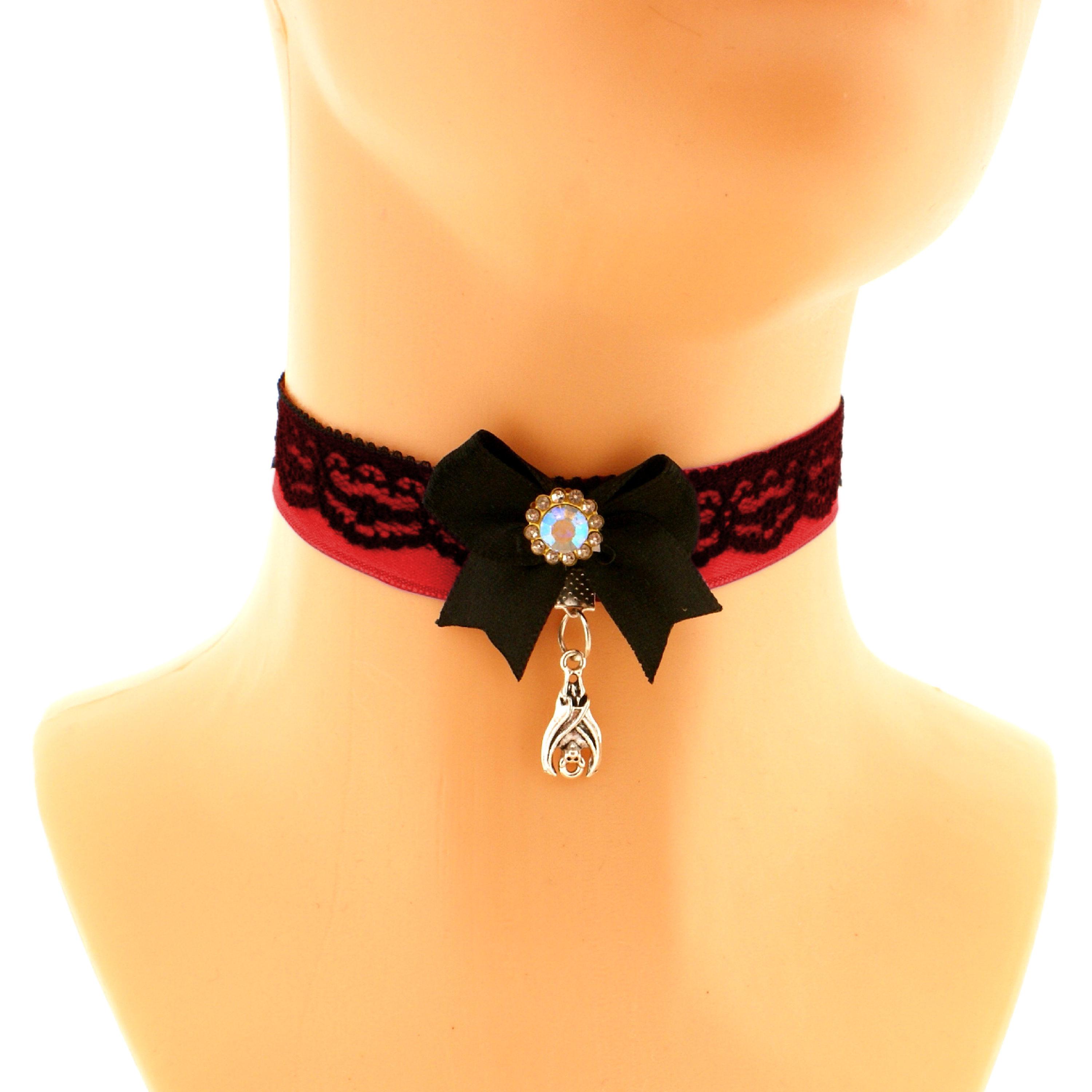 JEAIRTS Black Lace Choker Necklace With Bell & Bow - Gothic Lolita Stretch Collar For Women, Halloween Costume
