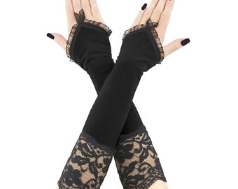 Elegante schwarze Handschuhe, viktorianisches Burlesque Glamour Abend Gothic Handschuhe, schwarze fingerlose Handschuhe Kostüm Halloween Geschenk