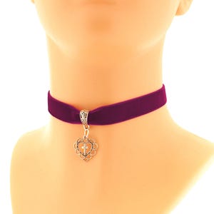 Velvet Choker Necklace: Heart & Cross Pendant, Gothic Romantic Collar
