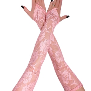 Elegant Salmon Lace Opera Gloves: Romantic Bridal Glamour, Size XS - 3XL