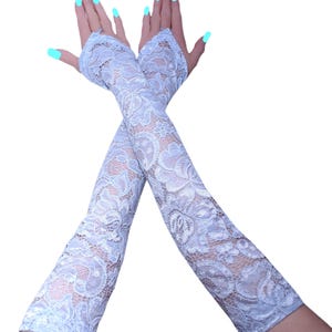 Elegant Baby Blue Lace Opera Gloves, Romantic Bridal Evening Gloves XS - 3XL