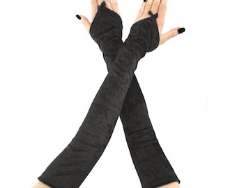 Black Velvet Fingerless Opera Gloves Extra Long Gothic Victorian Handmade XS - 3XL