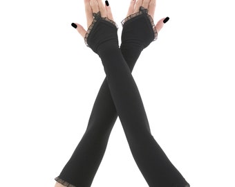 Schwarze Oper Armstulpen Elegante Abend Armstulpen Extra Lang Armstulpen Handgefertigt Größe XS - 3XL