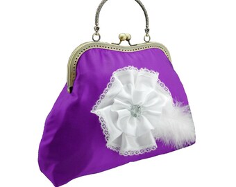 purple clutch bridal clutch bridal bag purple bag Bridesmaid handbag clutch satin flower bride wedding women's white purple 1775