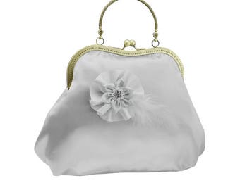 bridal clutch bridal purse bridal bag gray bag Bridesmaid handbag wedding clutch satin flower bride wedding women's gray 2010